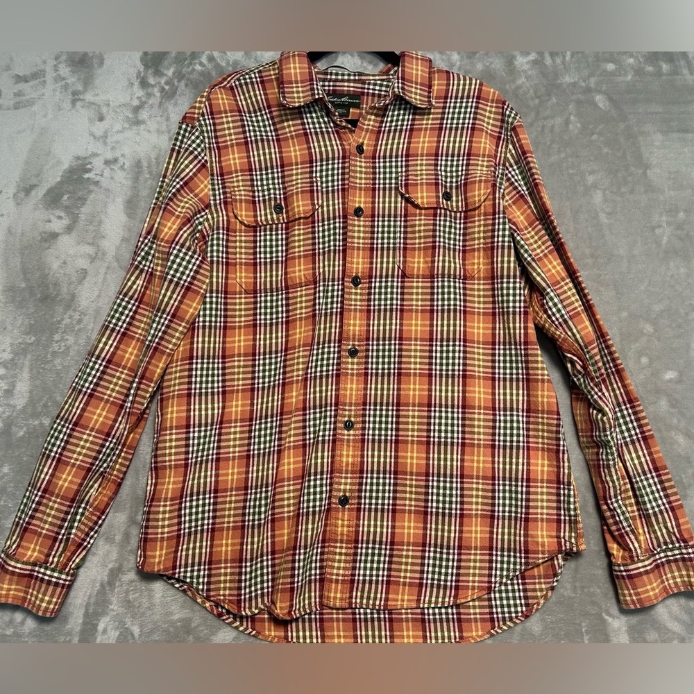 Eddie Bauer Classic Fit Flannel Shirt Men’s XL Plaid Orange Fall